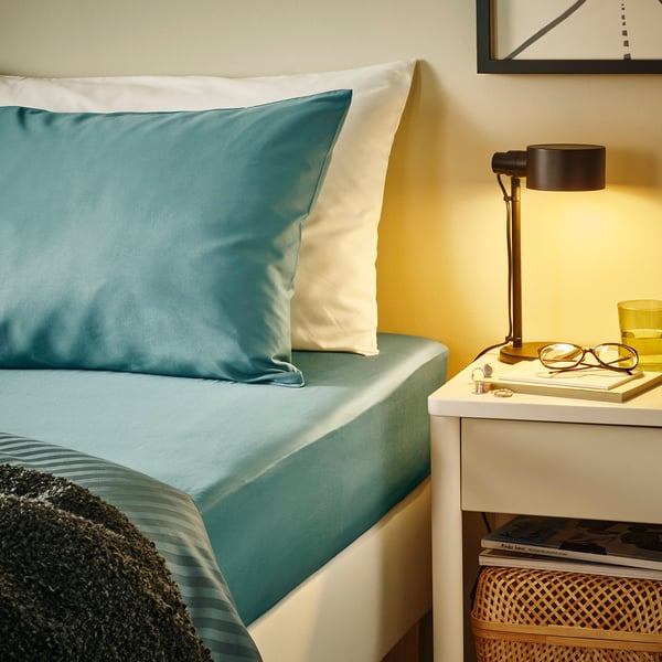 NATTJASMIN - Bed sheet with corners, teal,180x200 cm