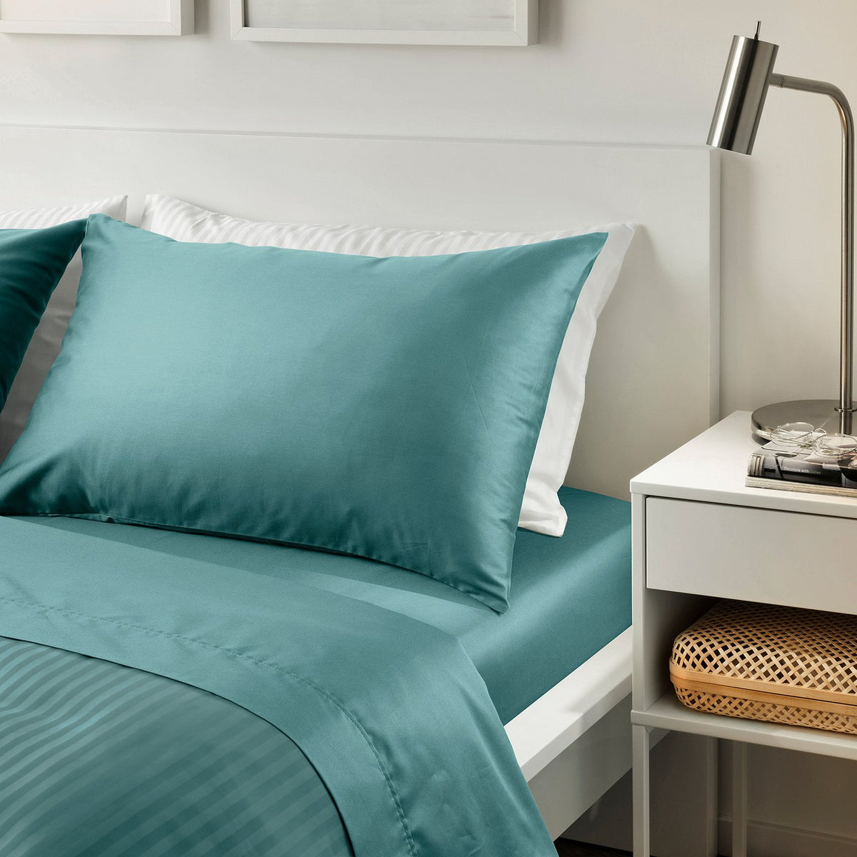 NATTJASMIN flat sheet with top hem, blue-green, 150x260 cm