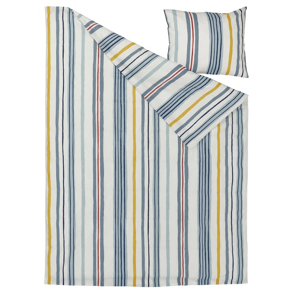 NATTSLÄNDA duvet cover and pillowcase, stripe pattern/multicolour