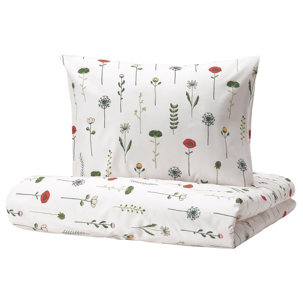 NATTSLÄNDA duvet cover and pillowcase, floral pattern multicolour, 150x200/50x80 cm
