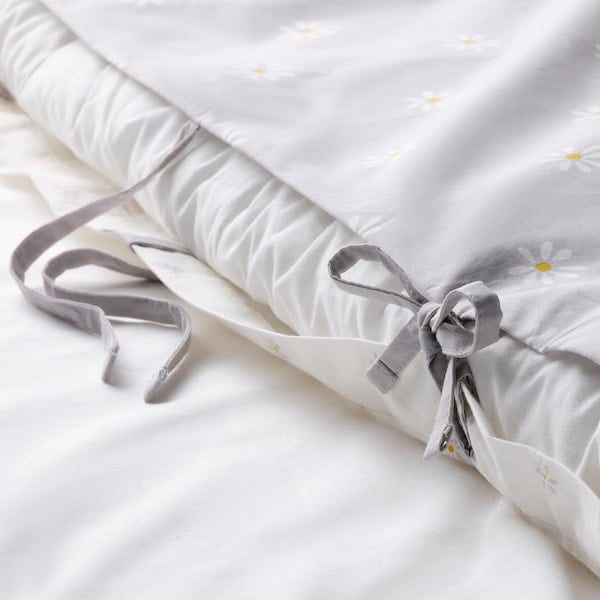 NATTSLÄNDA - Duvet cover and pillowcase, floral pattern grey/white, 150x200/50x80 cm