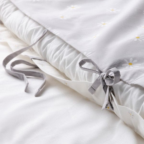 Ikea NATTSLÄNDA - Duvet cover and pillowcase, floral pattern grey/white, 150x200/50x80 cm