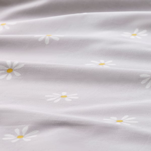 NATTSLÄNDA duvet cover and pillowcase, floral pattern grey/white, 150x200/50x80 cm