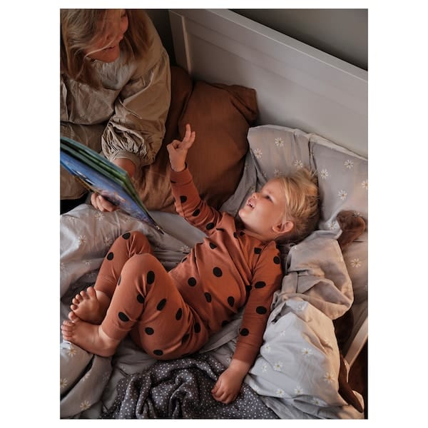 Ikea NATTSLÄNDA - Duvet cover and pillowcase, floral pattern grey/white, 150x200/50x80 cm
