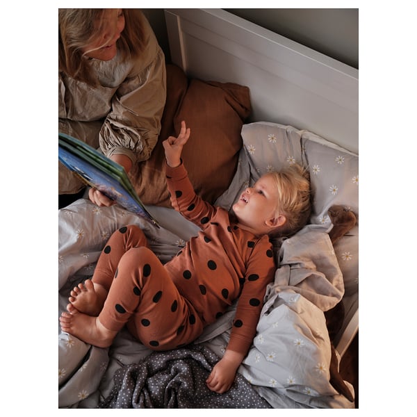 NATTSLÄNDA duvet cover and pillowcase, floral pattern grey/white, 150x200/50x80 cm