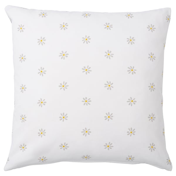NATTSLÄNDA - NATTSLÄNDA Cushion cover, floral pattern grey/white, 50x50 cm