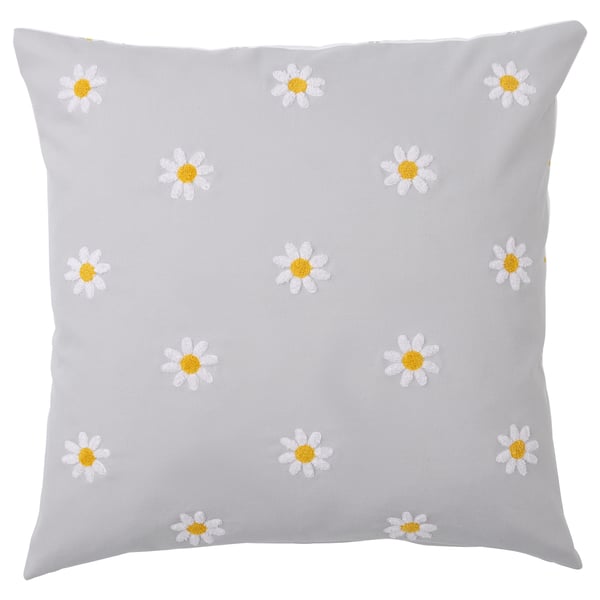 NATTSLÄNDA - NATTSLÄNDA Cushion cover, floral pattern grey/white, 50x50 cm