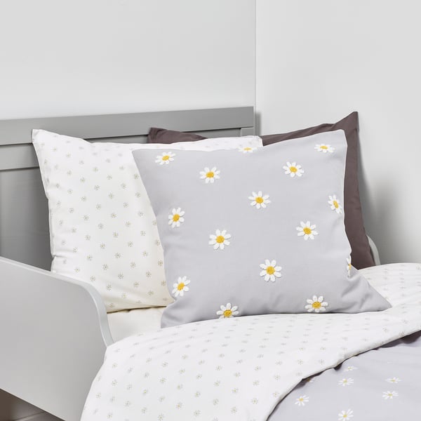 NATTSLÄNDA - NATTSLÄNDA Cushion cover, floral pattern grey/white, 50x50 cm
