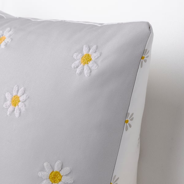 NATTSLÄNDA - NATTSLÄNDA Cushion cover, floral pattern grey/white, 50x50 cm