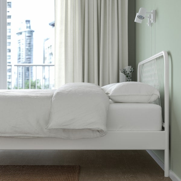 NESTTUN Bed frame, white/Lindbåden, 140x200 cm