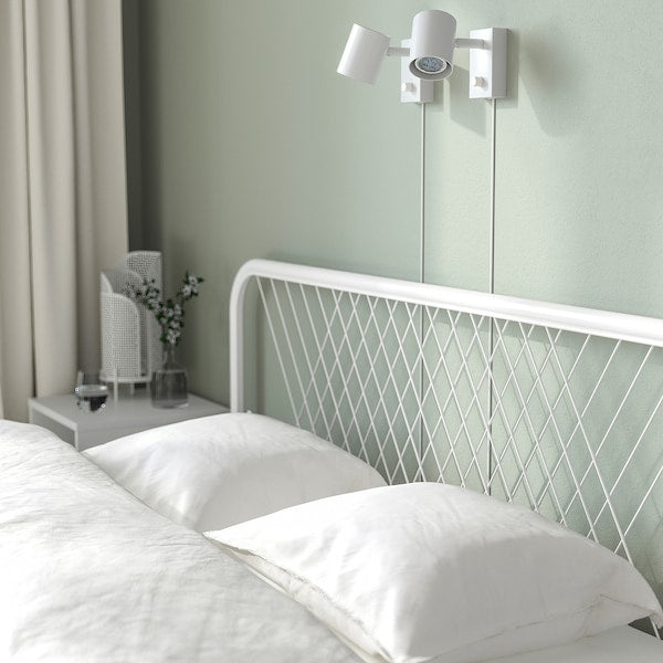 NESTTUN Bed frame, white/Lindbåden, 140x200 cm