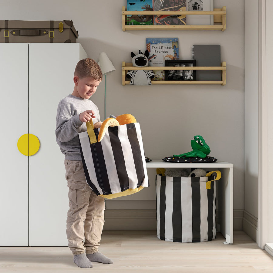 NICKY storage bag, black white/striped, 38 cm