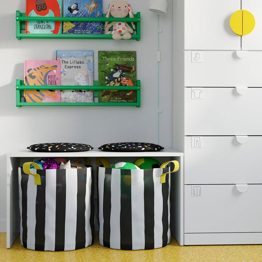 NICKY storage bag, black white/striped, 38 cm