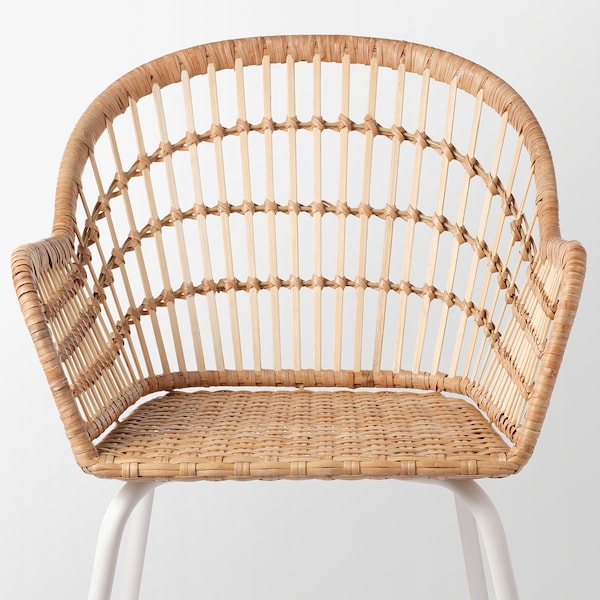 NILSOVE - Chair with armrests, rattan/white