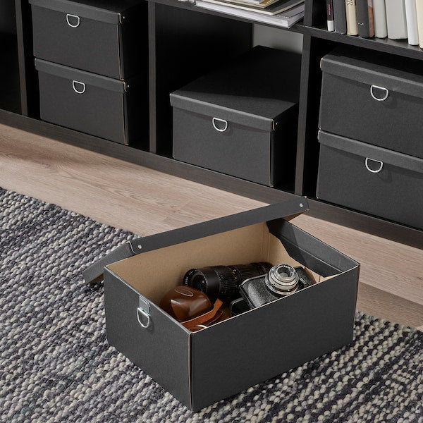 NIMM - Storage box with lid, black, 25x35x15 cm