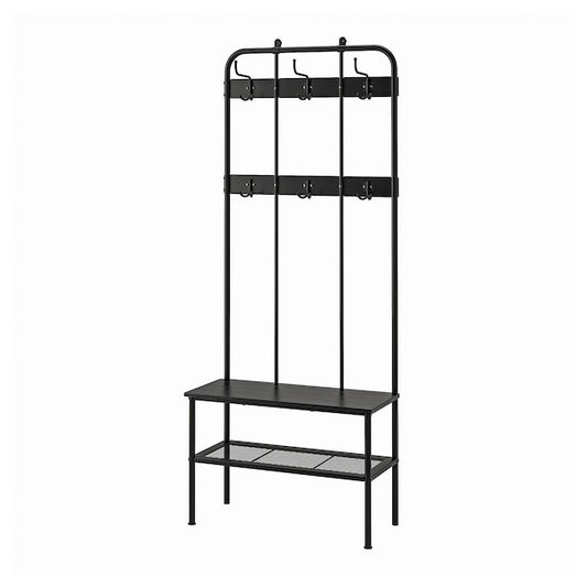 NIPÅSEN - Coat rack and bench w shoe storage, black, 190x35x79 cm