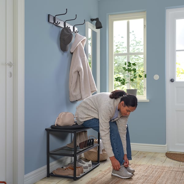 NIPÅSEN bench with shoe storage, black, 79x35x52 cm