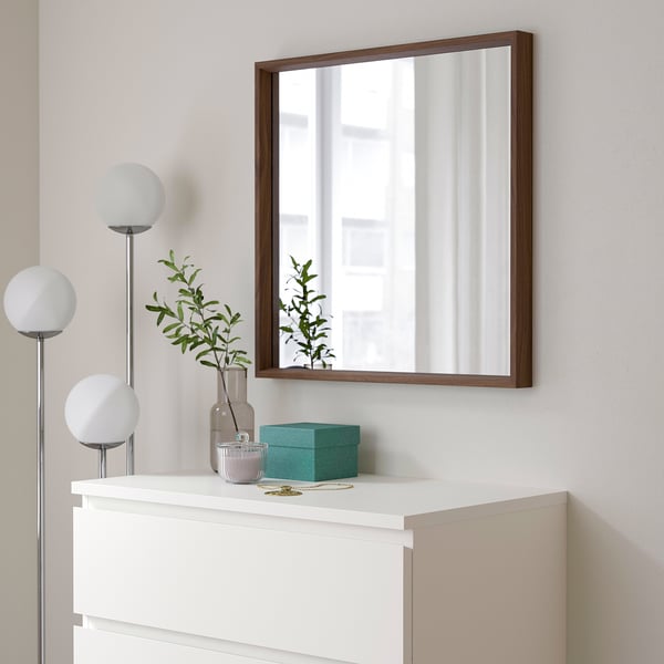NISSEDAL mirror, walnut effect, 65x65 cm