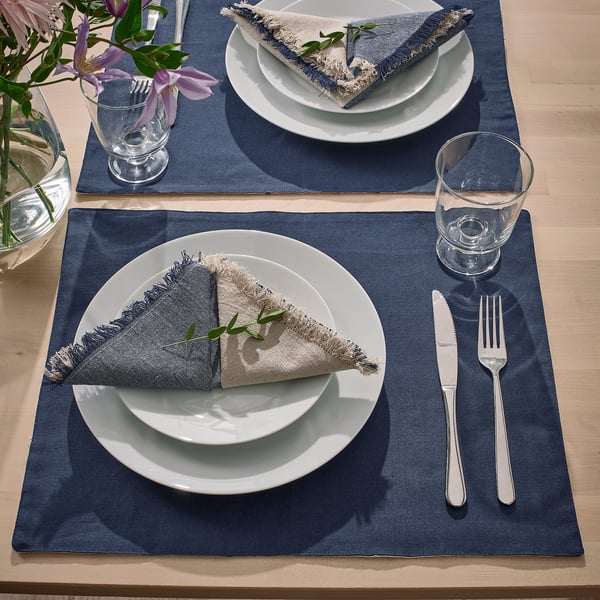 NISSÖGA place mat, white/dark blue, 45x35 cm