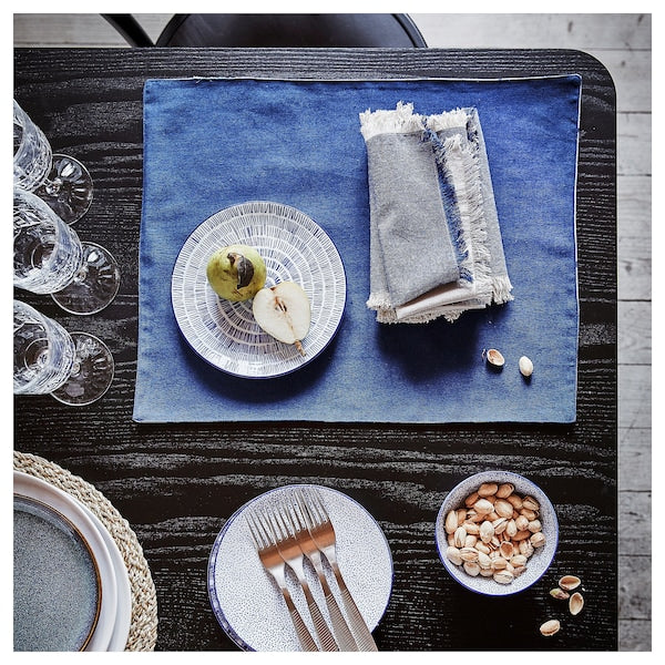 NISSÖGA - Place mat, white/dark blue, 45x35 cm