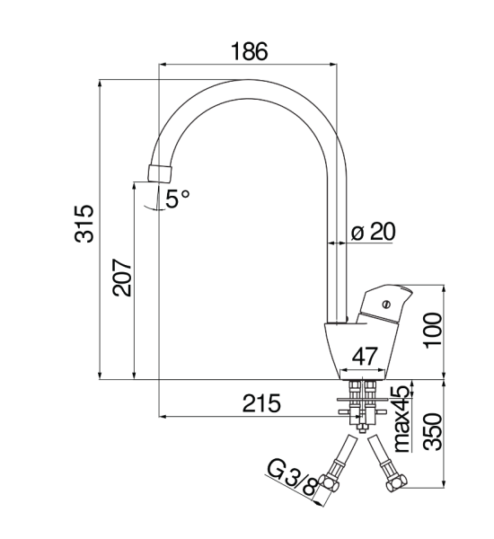 Kitchen mixer with swivel spout No