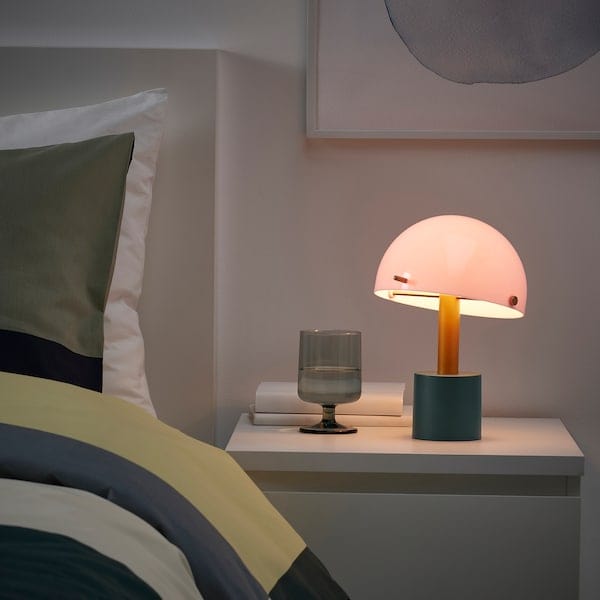 Ikea NÖDMAST - LED portable lamp, battery operated, light pink/dark grey-green, 26 cm