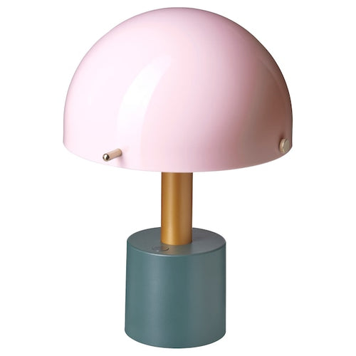 NÖDMAST - LED portable lamp, battery operated, light pink/dark grey-green, 26 cm