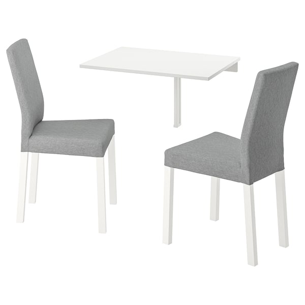NORBERG / KÄTTIL table and 2 chairs, white/Knisa light grey, 74 cm