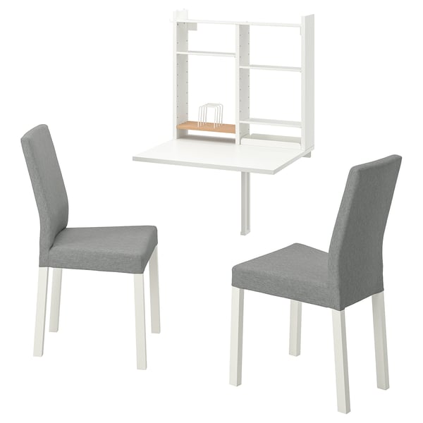 NORBERG / KÄTTIL Table and 2 chairs, white/Knisa light grey ,