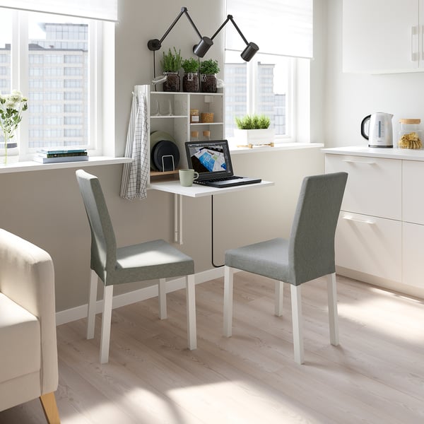 NORBERG / KÄTTIL table and 2 chairs, white/Knisa light grey