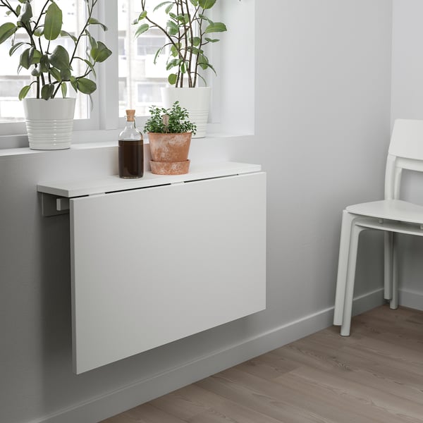 NORBERG wall-mounted drop-leaf table, white, 74x60 cm
