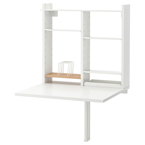 NORBERG wall-mount drop-leaf tbl w storage, white, 64x60 cm