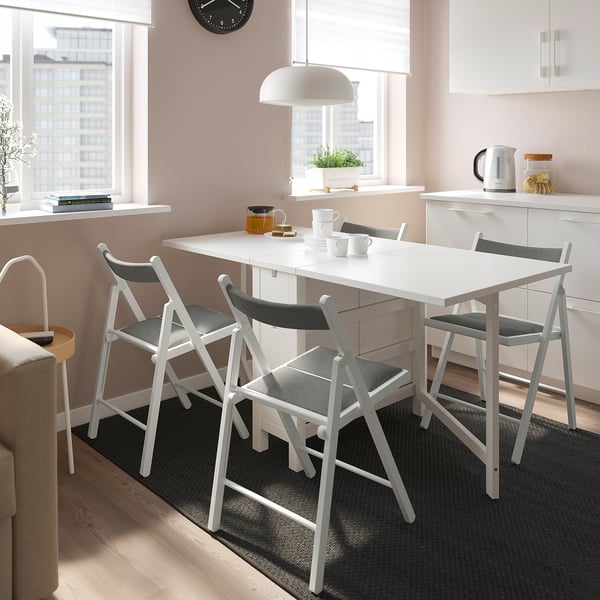 NORDEN / FRÖSVI table and 4 chairs, white/Knisa light grey, 26/89/152 cm