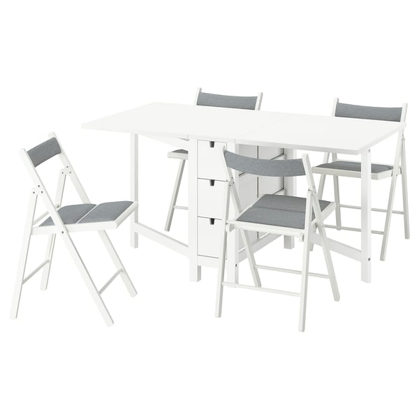 NORDEN / FRÖSVI table and 4 chairs, white/Knisa light grey, 26/89/152 cm