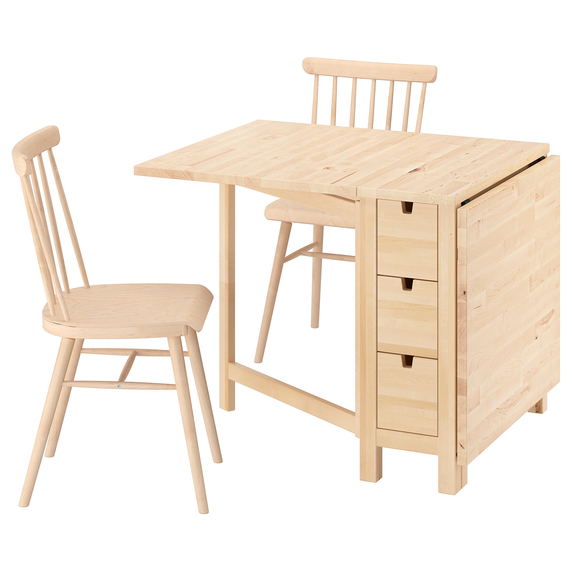 NORDEN / HÖGVED table and 2 chairs, birch/birch veneer, 26/89/152 cm