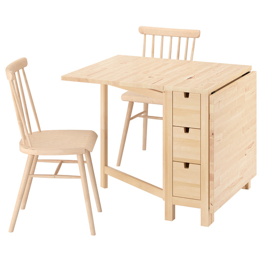 NORDEN / HÖGVED table and 2 chairs, birch/birch veneer, 26/89/152 cm