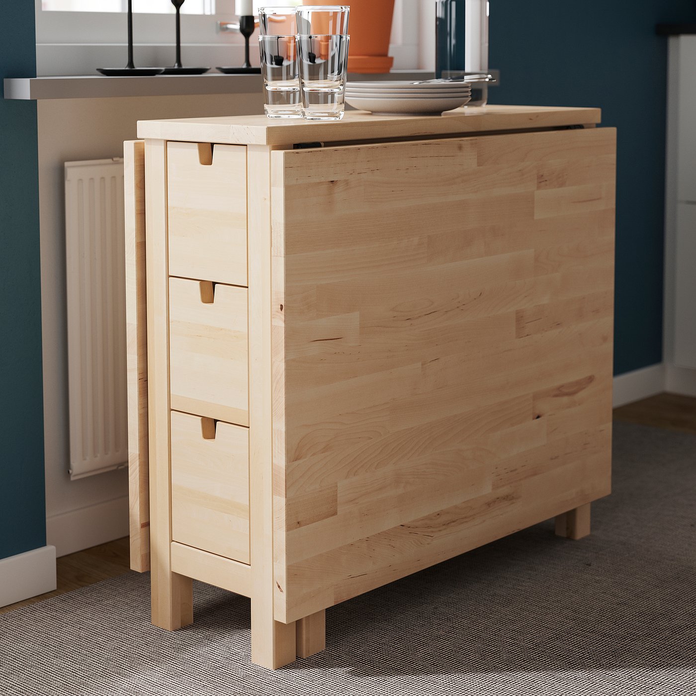 NORDEN / HÖGVED table and 2 chairs, birch/green, 152x46 cm