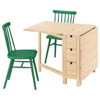 NORDEN / HÖGVED table and 2 chairs, birch/green, 26/89/152 cm