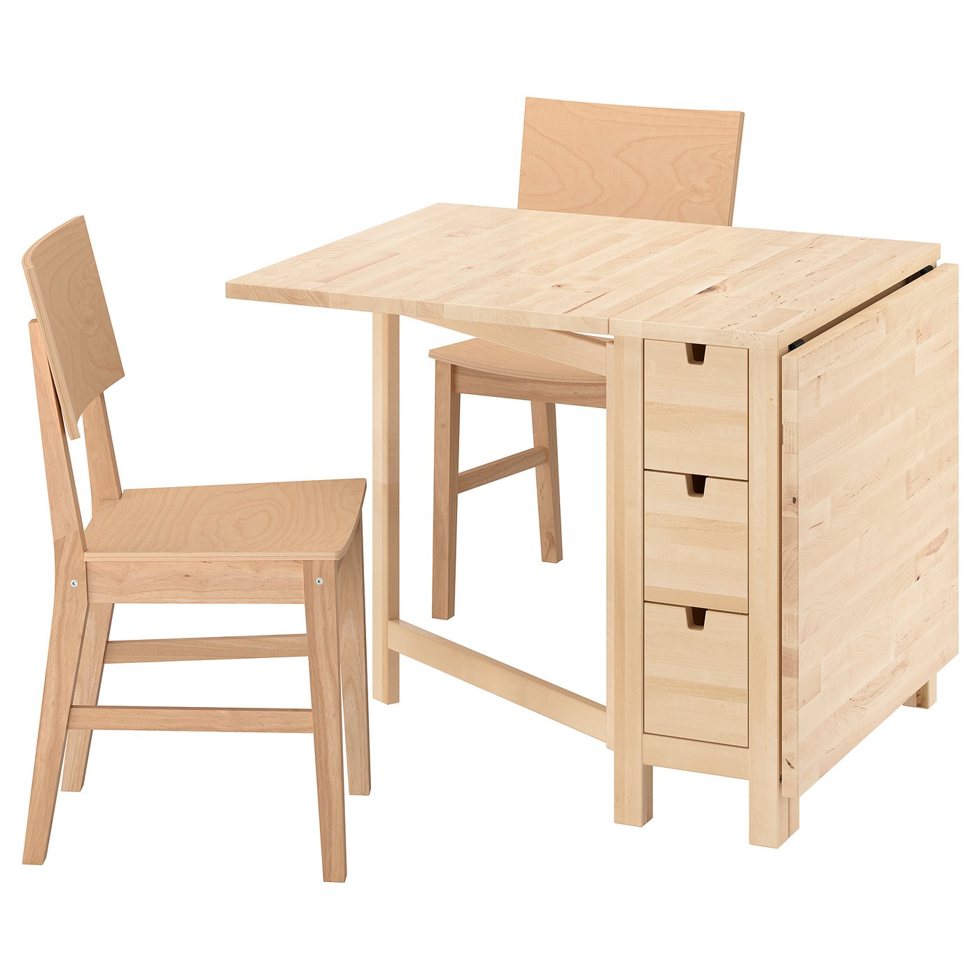 NORDEN / KARSKÄR table and 2 chairs, birch/rubberwood, 26/152x80 cm