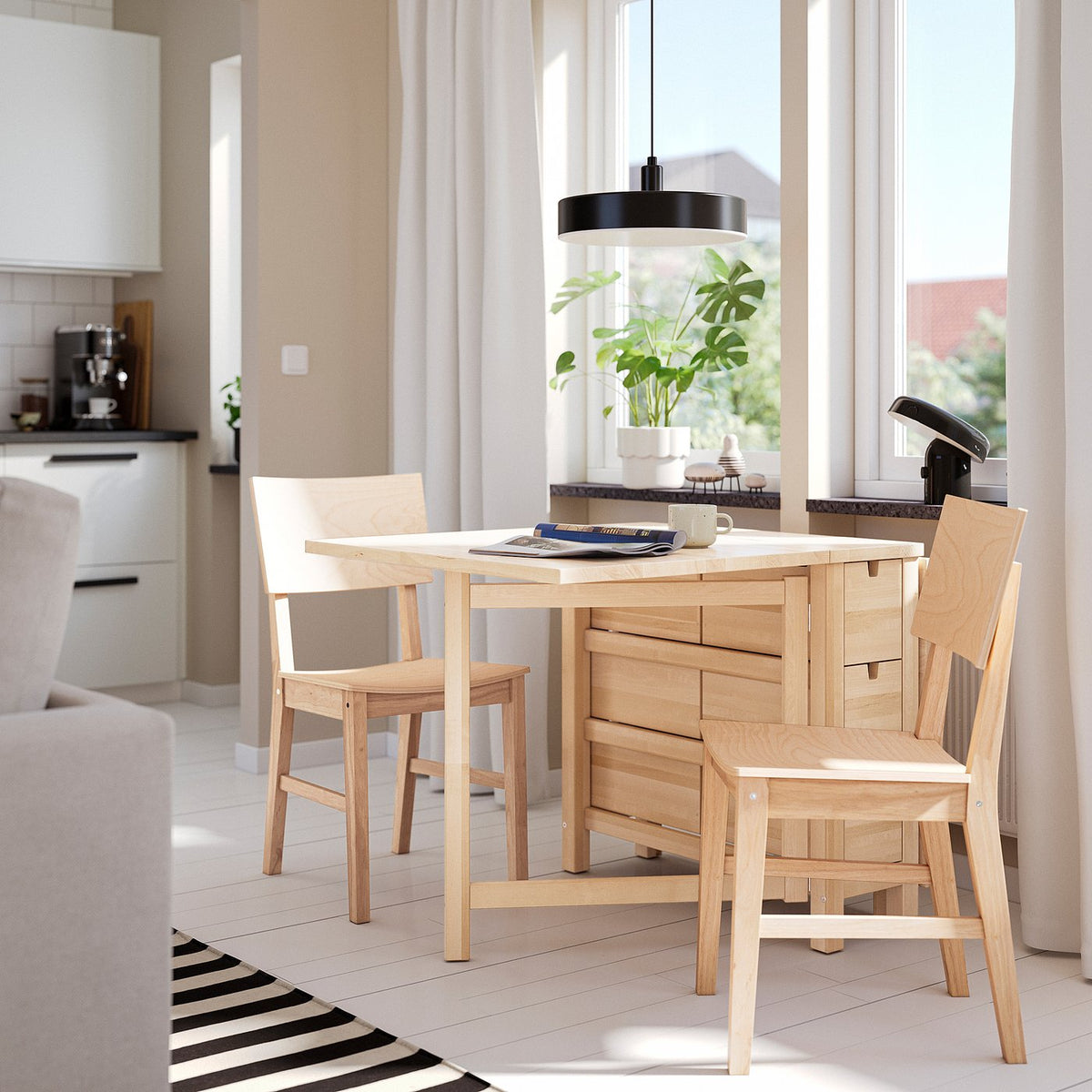 NORDEN / KARSKÄR table and 2 chairs, birch/rubberwood, 26/152x80 cm