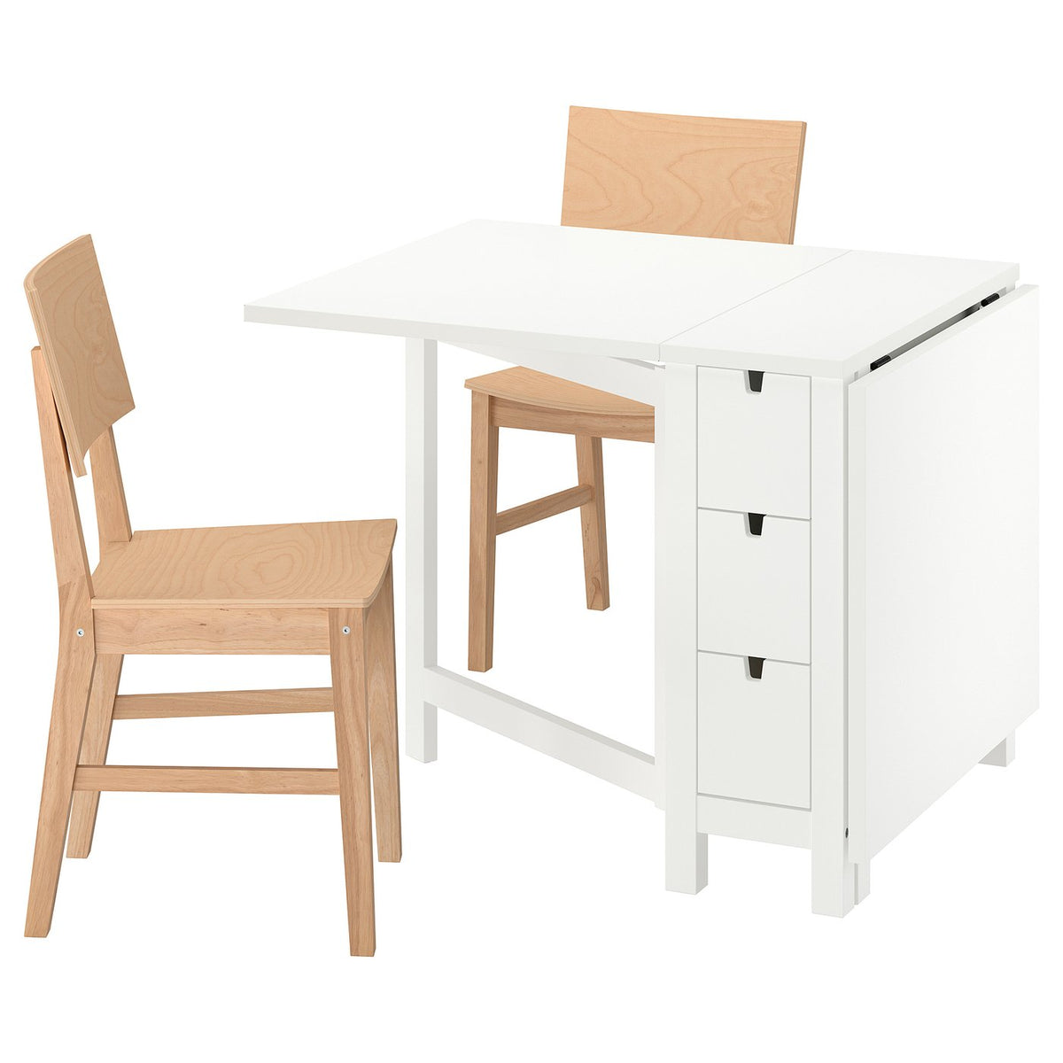 NORDEN / KARSKÄR table and 2 chairs, white/rubberwood, 26/152x80 cm