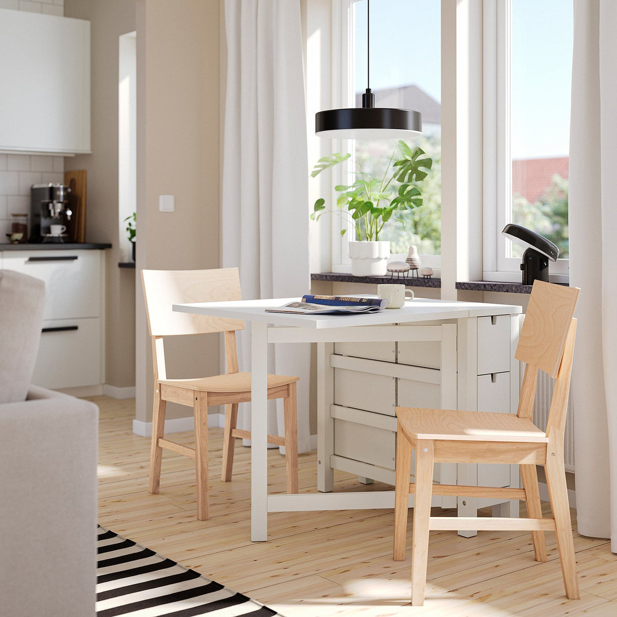 NORDEN / KARSKÄR table and 2 chairs, white/rubberwood, 26/152x80 cm