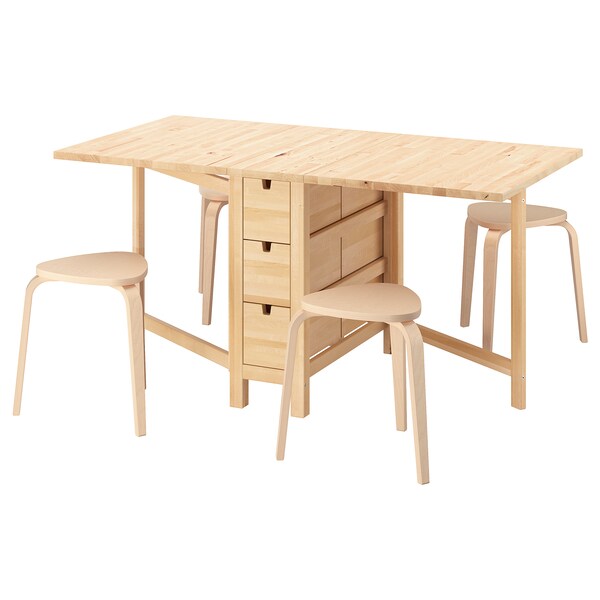 NORDEN / KYRRE - Table and 4 stools, birch/black birch,26/89/152 cm