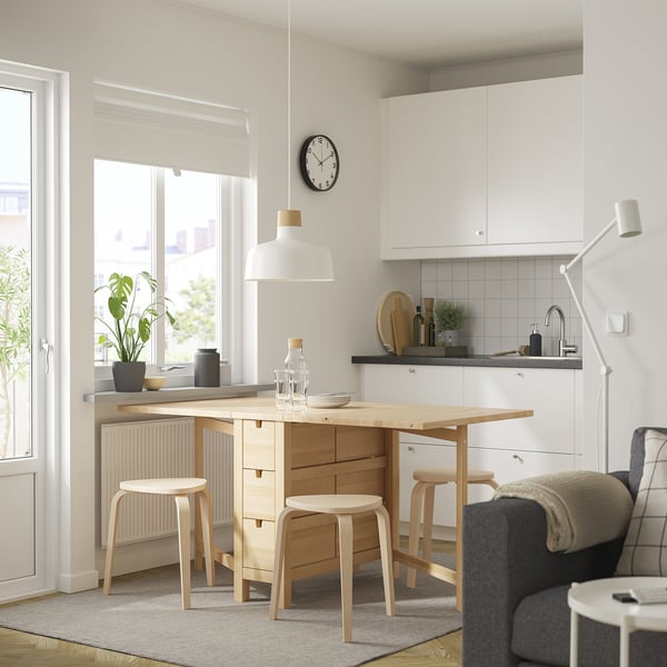NORDEN / KYRRE table and 4 stools, birch/birch, 26/89/152 cm