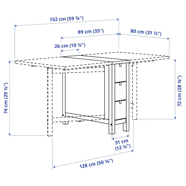 Ikea NORDEN / KYRRE - Table and 4 stools, white/birch, 26/89/152 cm