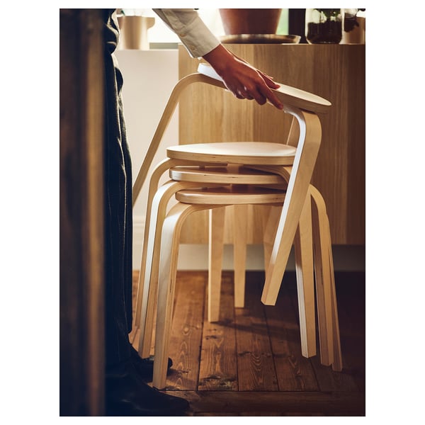 NORDEN / KYRRE table and 4 stools, white/birch, 26/89/152 cm