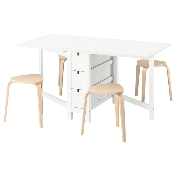 NORDEN / KYRRE - Table and 4 stools, white/birch, 26/89/152 cm