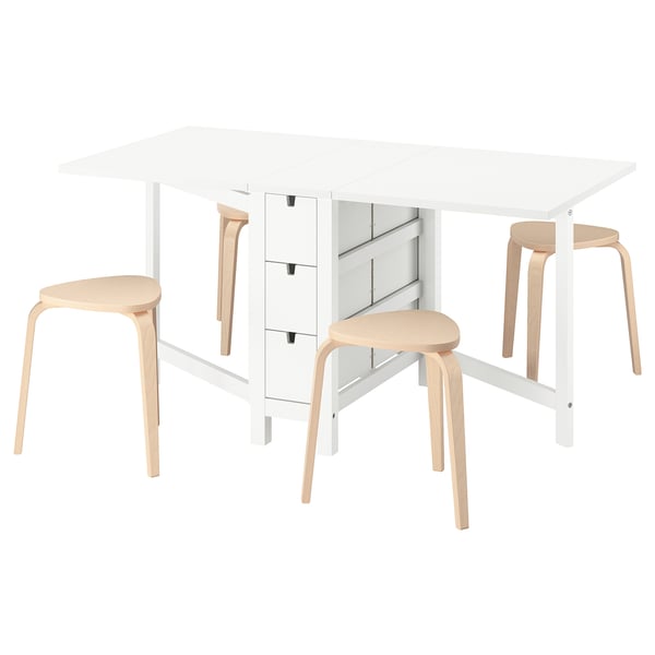 NORDEN / KYRRE table and 4 stools, white/birch, 26/89/152 cm