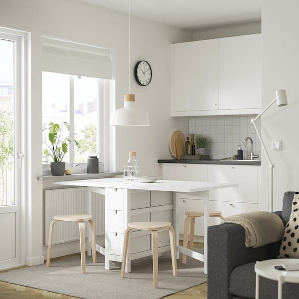 Ikea NORDEN / KYRRE - Table and 4 stools, white/birch, 26/89/152 cm