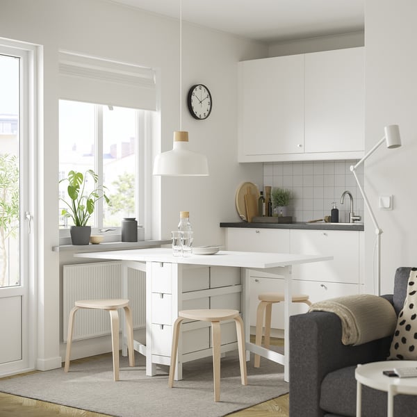 NORDEN / KYRRE table and 4 stools, white/birch, 26/89/152 cm
